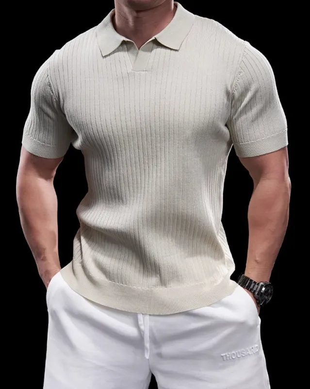 Rib Knit Seagull Collar Polo sold by Aha Selected