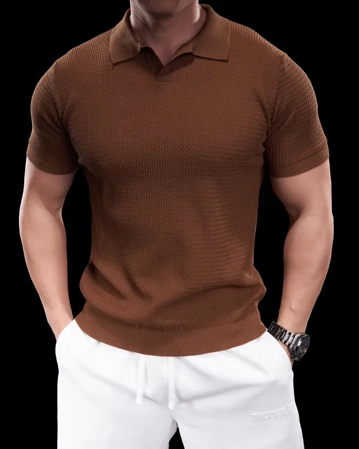 Textured Knit Seagull Collar Polo sold by Aha Selected product image thumbnail 4