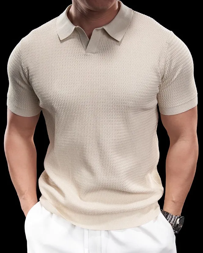 Textured Knit Seagull Collar Polo sold by Aha Selected