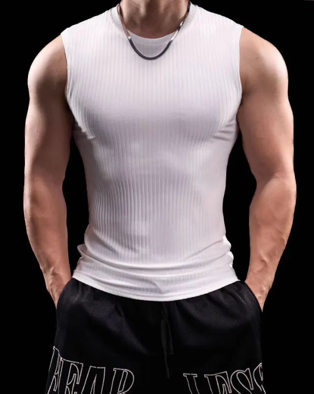 High Stretch Ribbed Stripe Crew Neck Vest sold by Aha Selected