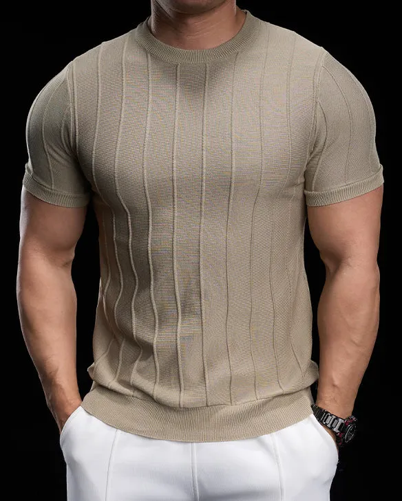 Ribbed Crew Neck Knit Tee Short Sleeves sold by Aha Selected product image thumbnail 3