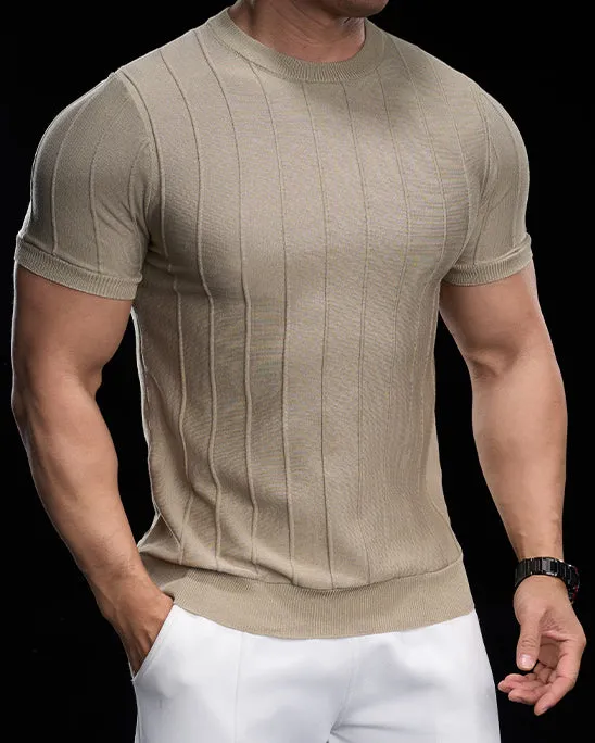 Ribbed Crew Neck Knit Tee Short Sleeves sold by Aha Selected