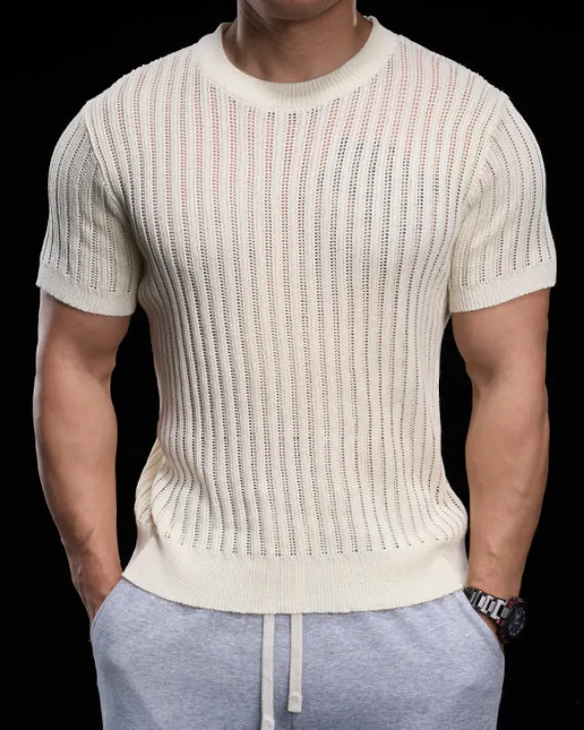 Summer Breathable Knit Tee Crew Neck sold by Aha Selected