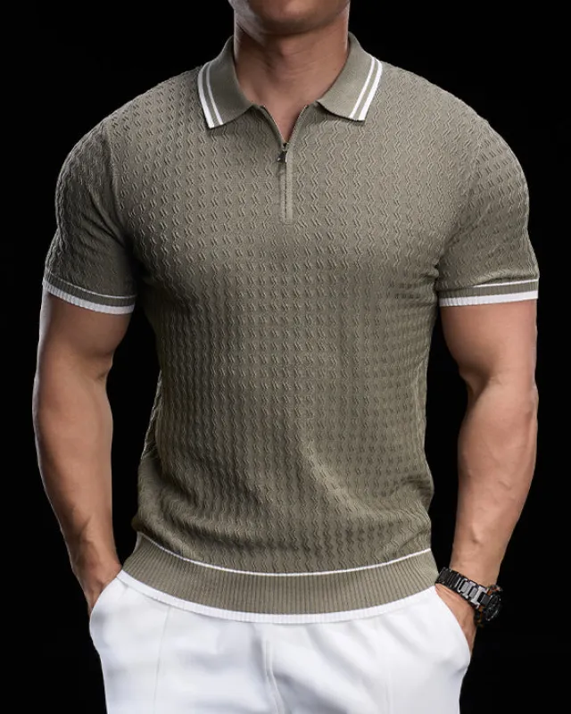 Quarter Zip High Stretch Contrast Stripe Polo sold by Aha Selected