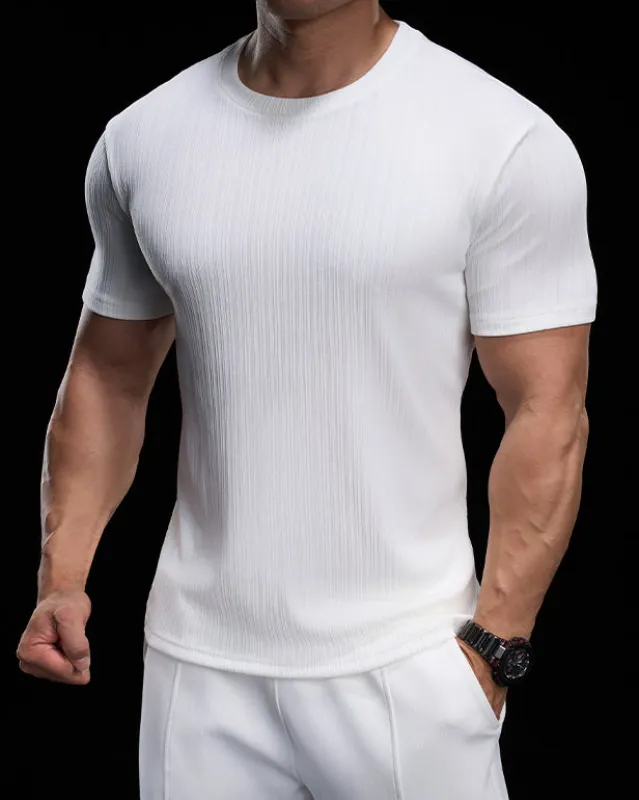 Performance Ribbed Stretch Gym Tee sold by Aha Selected