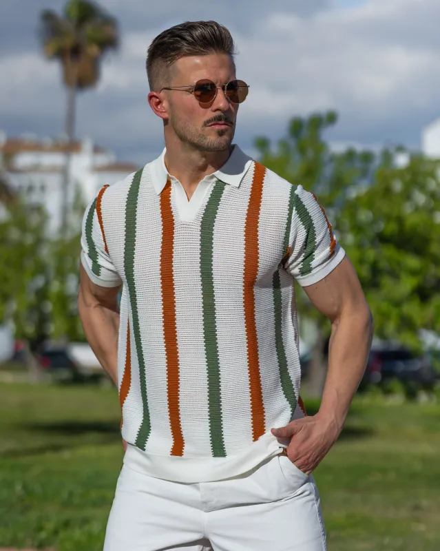 Striped Resort Polo Knit Shirt sold by Aha Selected