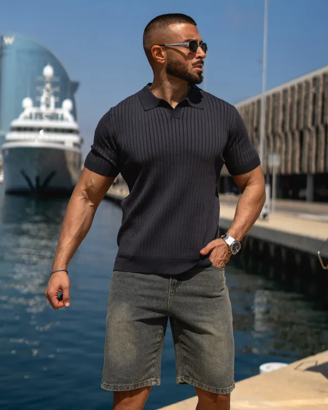 Rib Knit Seagull Collar Polo New sold by Aha Selected