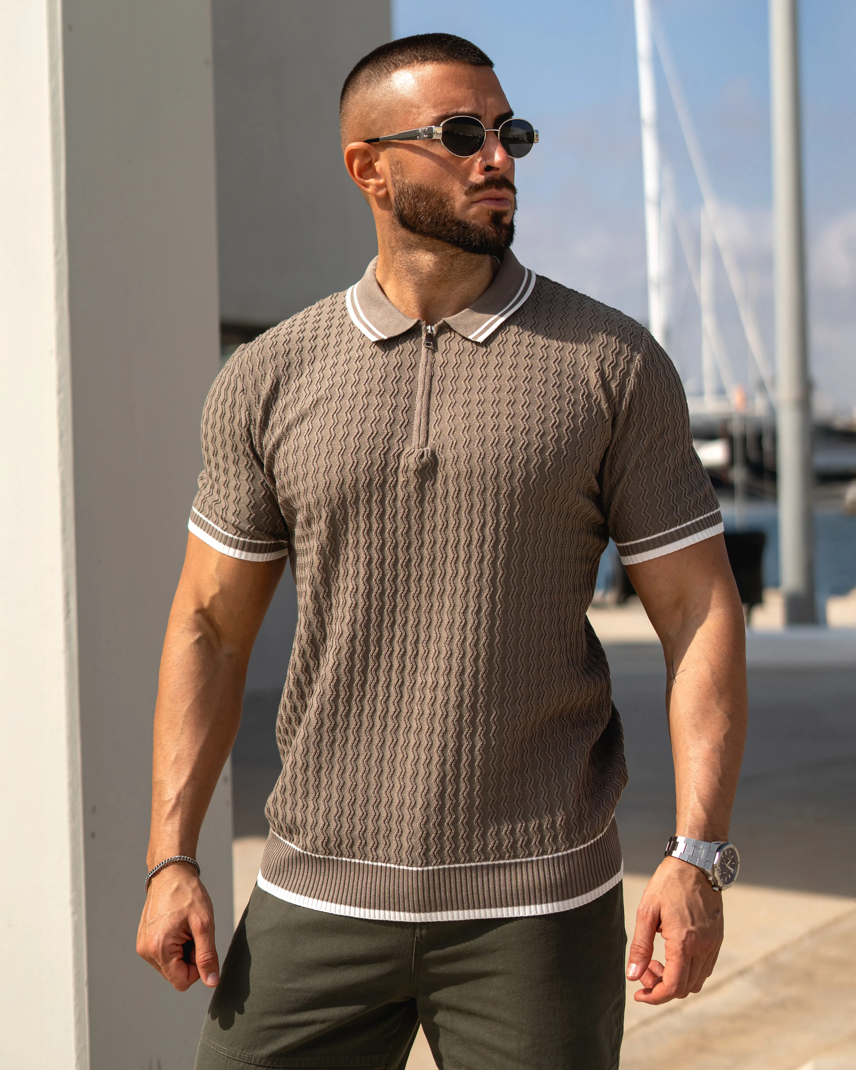 Quarter Zip High Stretch Contrast Stripe Polo New sold by Aha Selected