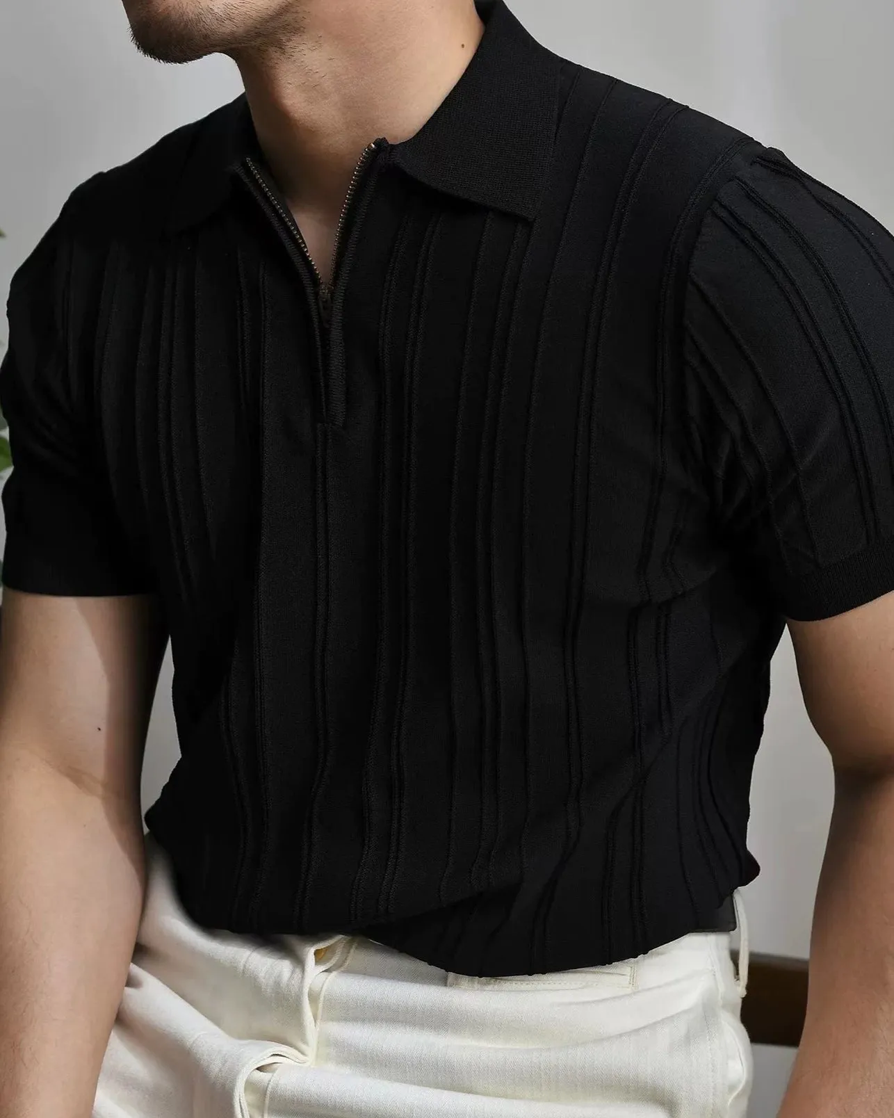 Half Zip Polo Knitted Short Sleeves New sold by Aha Selected product image thumbnail 4