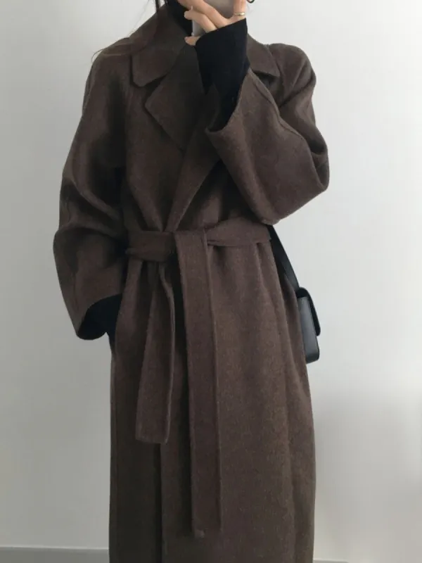 Soft Wool Belted Long Coat sold by Aha Selected