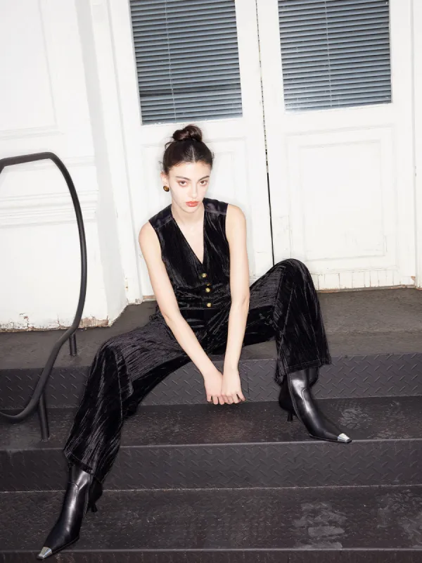 Embossed Velvet Elastic Waist Wide-Leg Pants sold by Aha Selected