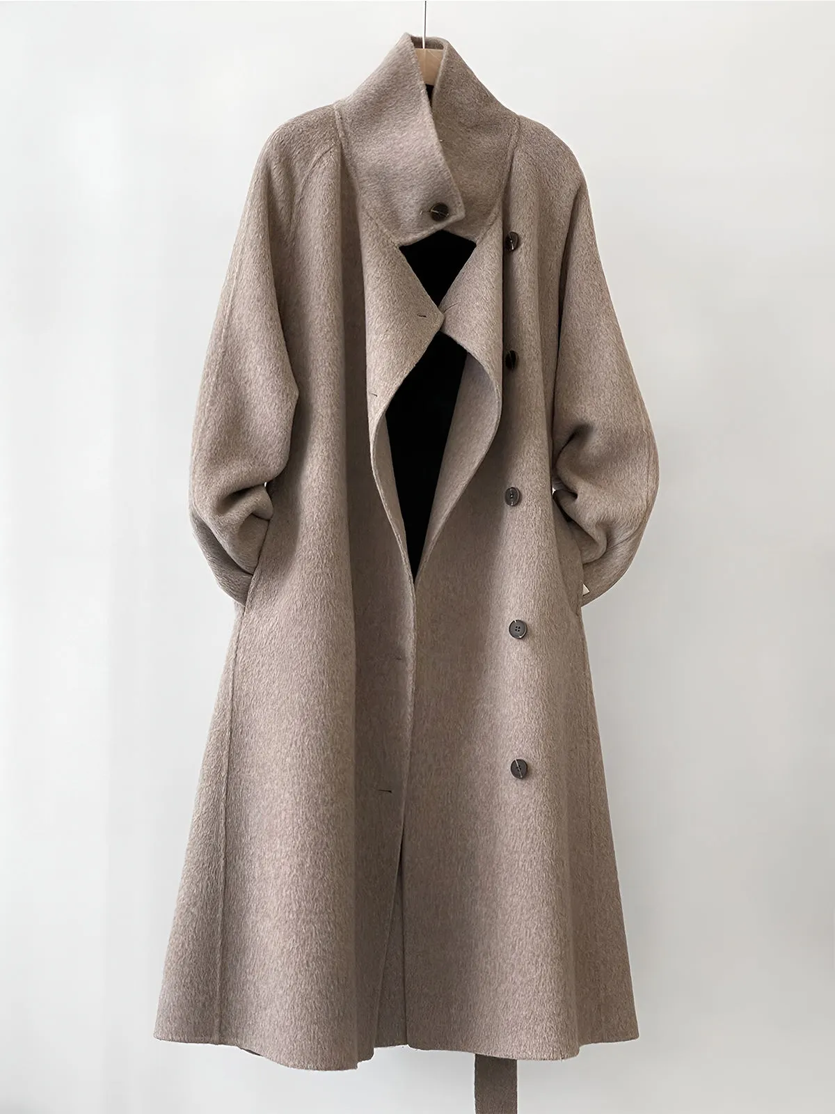 Tailored Collar Buttons Long Coat with Adjustable Belt sold by Aha Selected product image thumbnail 5