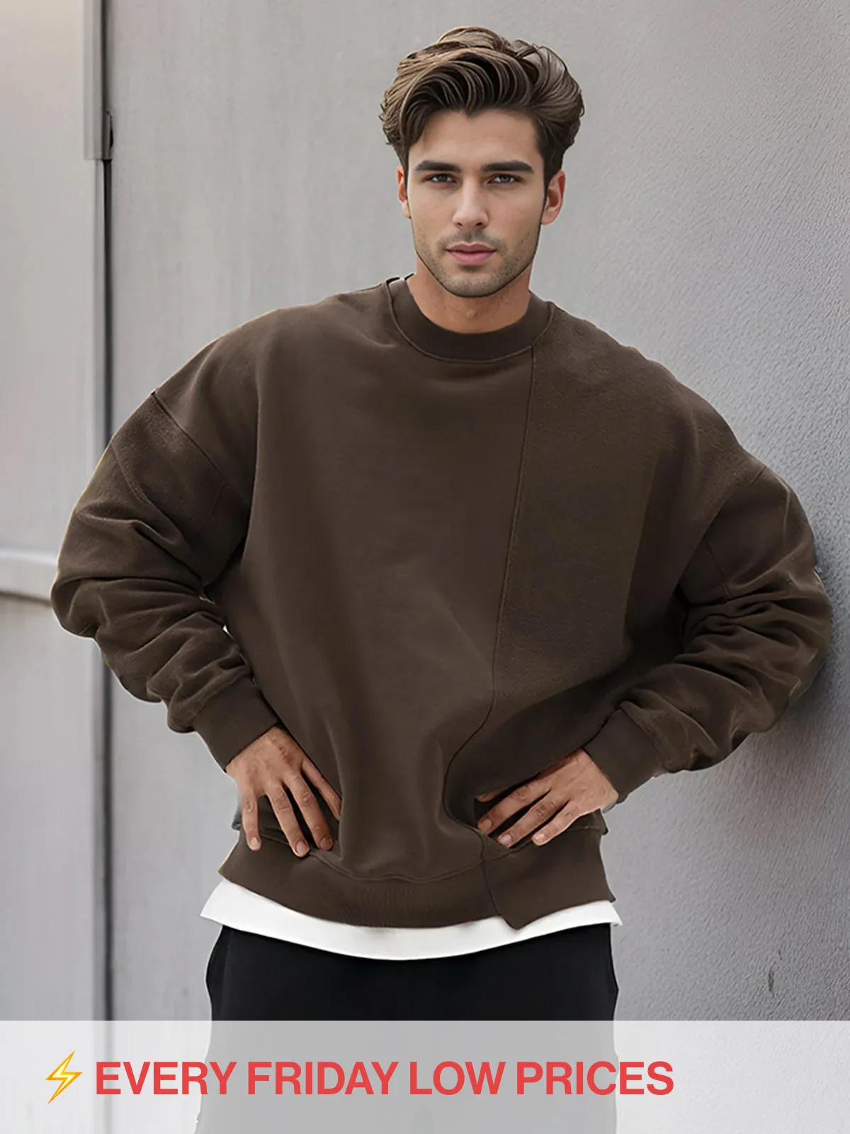 All Season Essential French Terry Patchwork Crew Sweatshirt sold by Aha Selected