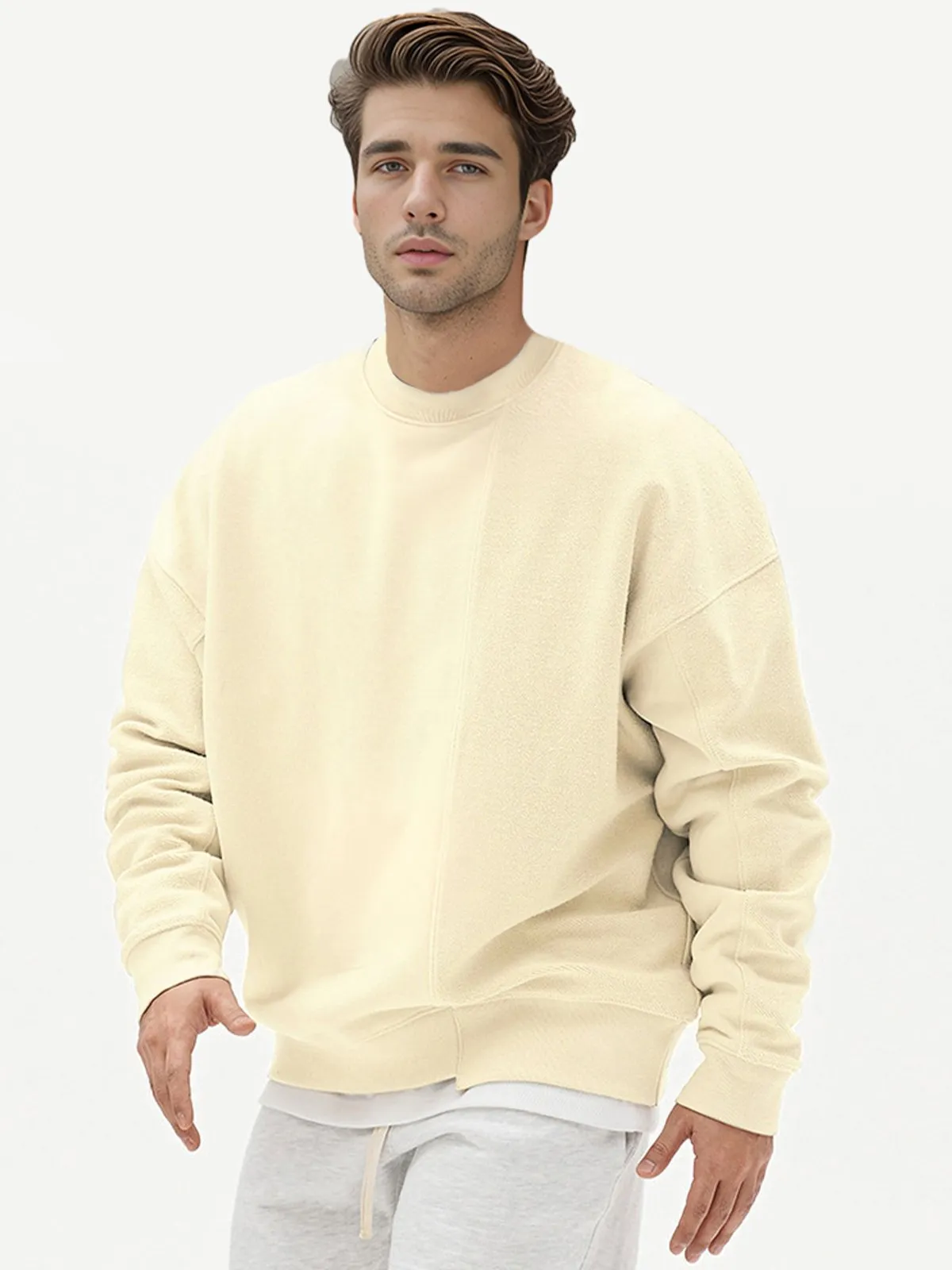 All Season Essential French Terry Patchwork Crew Sweatshirt sold by Aha Selected product image thumbnail 4