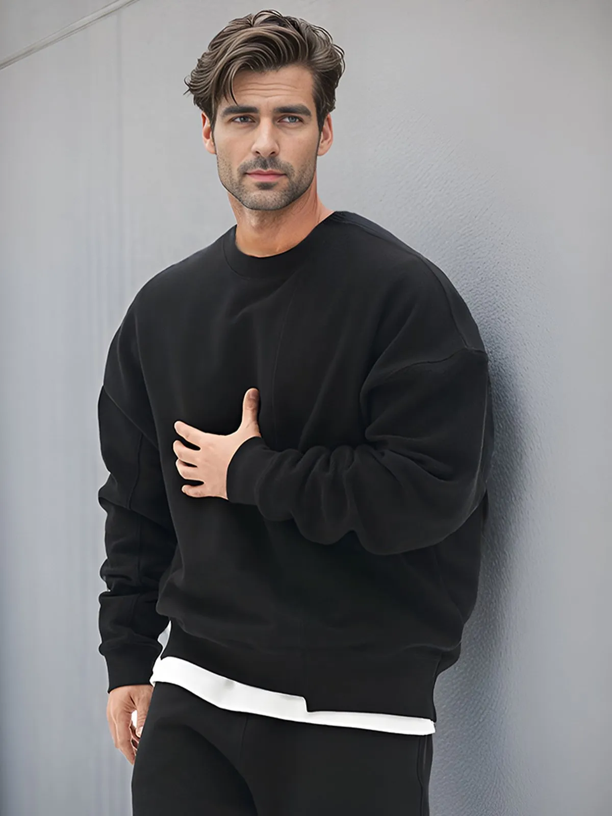 All Season Essential French Terry Patchwork Crew Sweatshirt sold by Aha Selected product image thumbnail 3