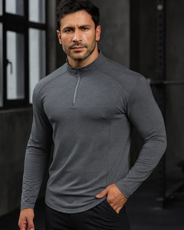 Men’s High Neck Long Sleeve Quick-Dry Half-Zip Training Top sold by Aha Selected