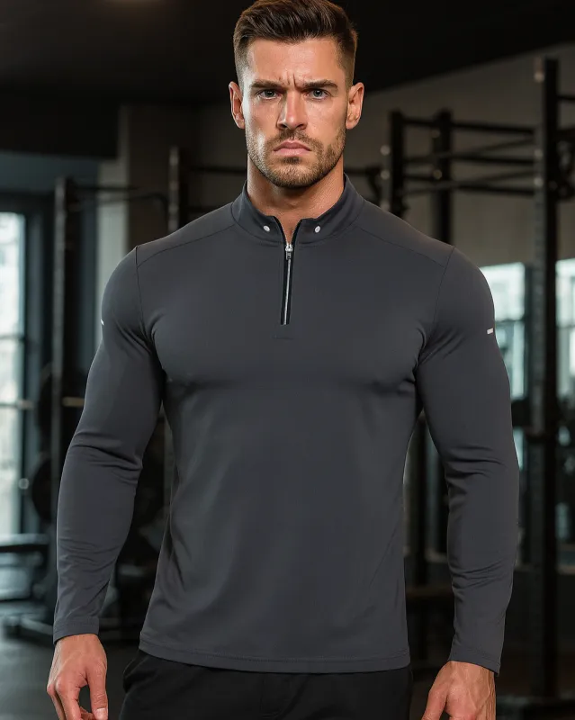 Men’s Long-Sleeve Stand Collar Sports Top sold by Aha Selected