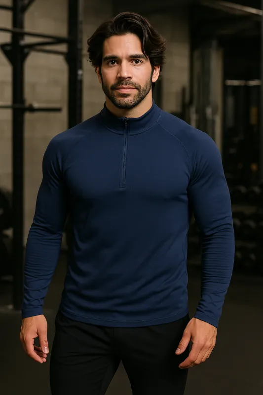 Men’s Half-Zip Stand Collar Long-Sleeve Training Top sold by Aha Selected