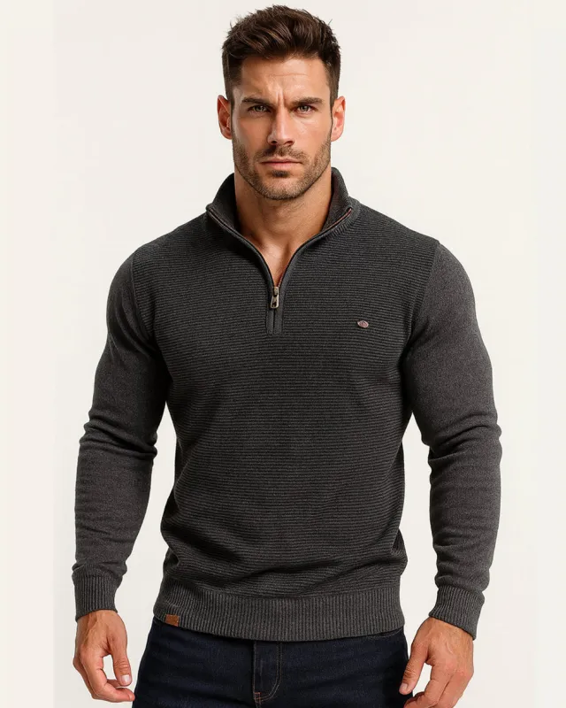 Men's Half-Zip Collar Cotton Sweater sold by Aha Selected