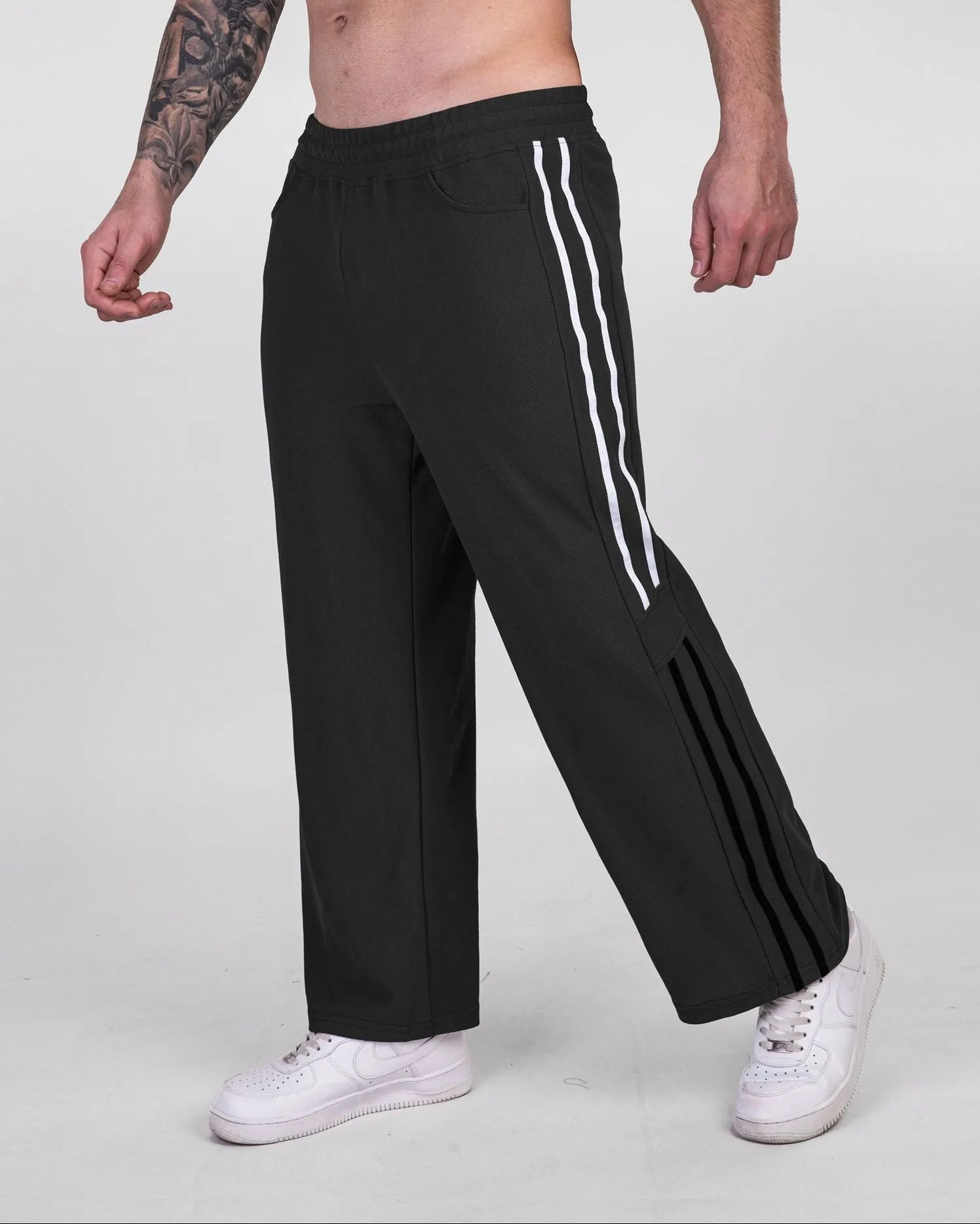 Men’s Casual Wide Leg Striped Loose Fit Sports Pants sold by Aha Selected