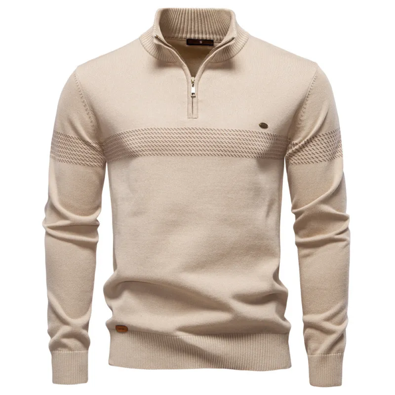 Men’s Half-Zip Striped Knit Sweater sold by Aha Selected