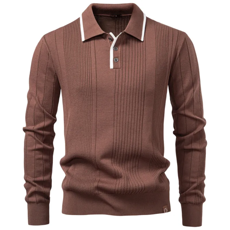 Men’s Ribbed Knit Polo Sweater sold by Aha Selected