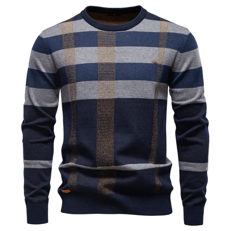 Men’s Classic Plaid Knit Crewneck Sweater sold by Aha Selected