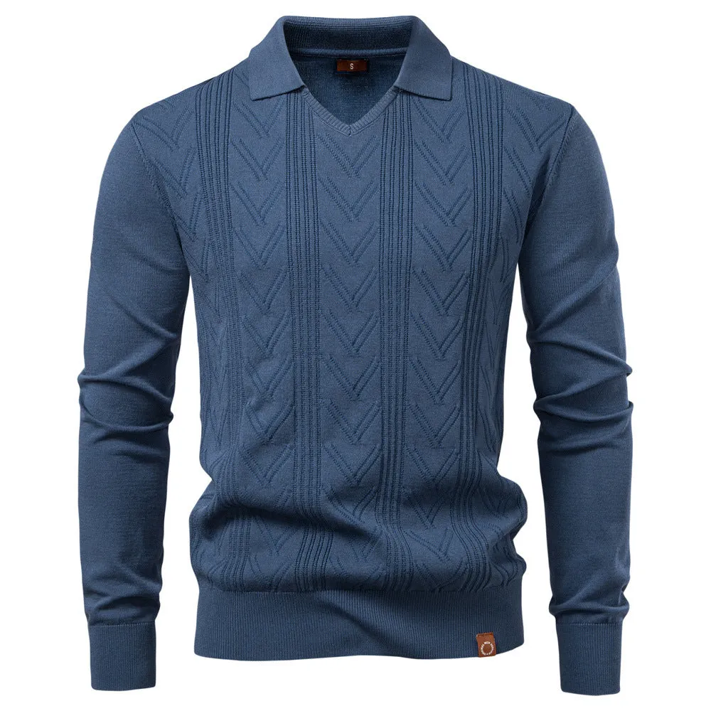 Men’s Textured Knit V-Neck Polo Sweater sold by Aha Selected product image thumbnail 5
