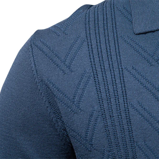 Men’s Textured Knit V-Neck Polo Sweater sold by Aha Selected product image thumbnail 3