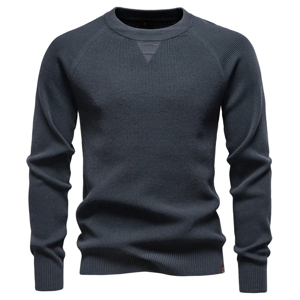 Men’s Waffle Knit Crewneck Sweater sold by Aha Selected
