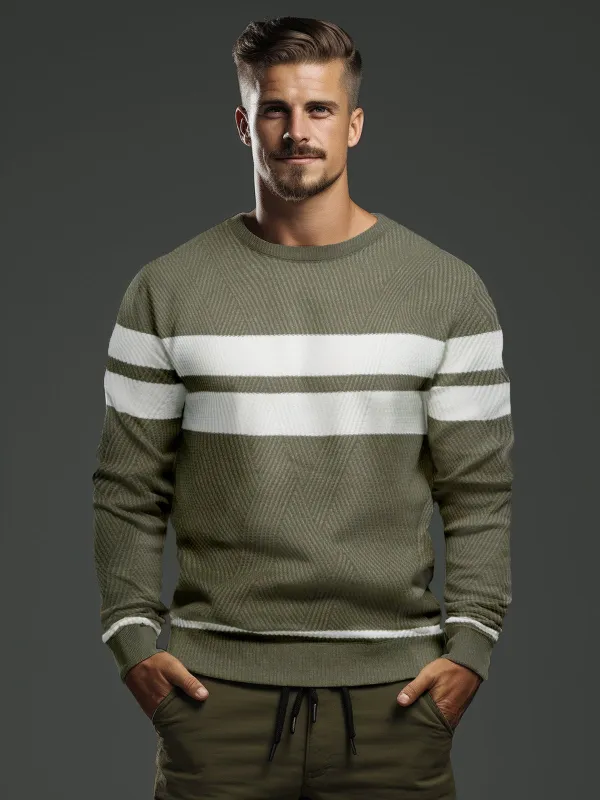 Men's Stripe Crewneck Sweater Pullover sold by Aha Selected