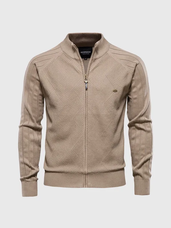 M's Jacquard Full-zip Sweater Cardigan sold by Aha Selected