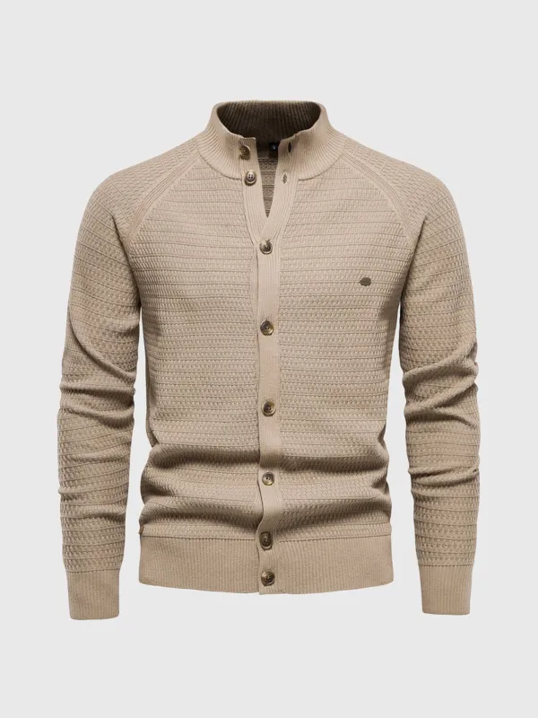 M's Long Sleeve Stand Collar Cardigan Sweaters sold by Aha Selected