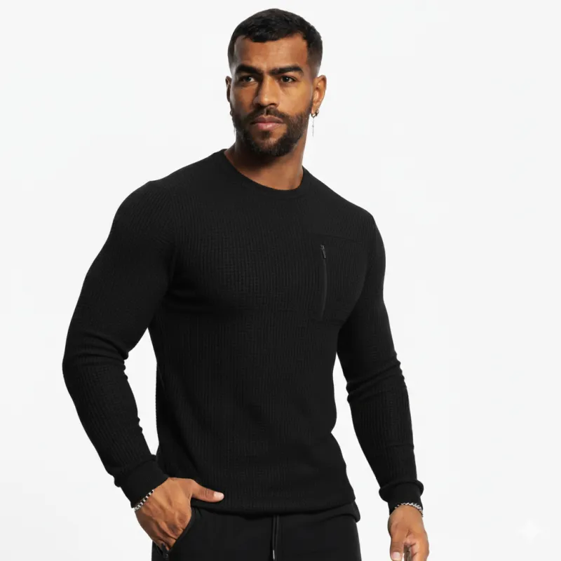 Men’s Waffle Long-Sleeve Crew Neck Sports T-Shirt sold by Aha Selected