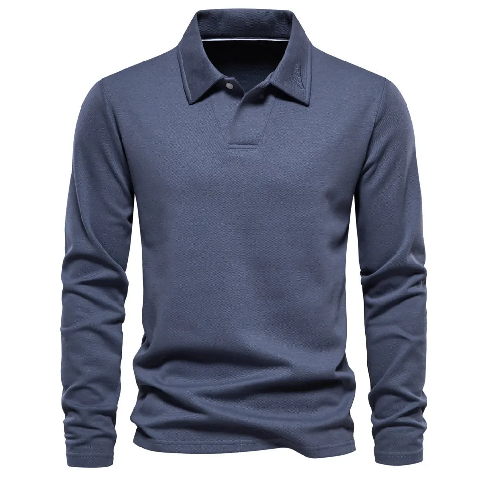 Long Sleeve Cotton Blend Polo Shirt sold by Aha Selected product image thumbnail 2