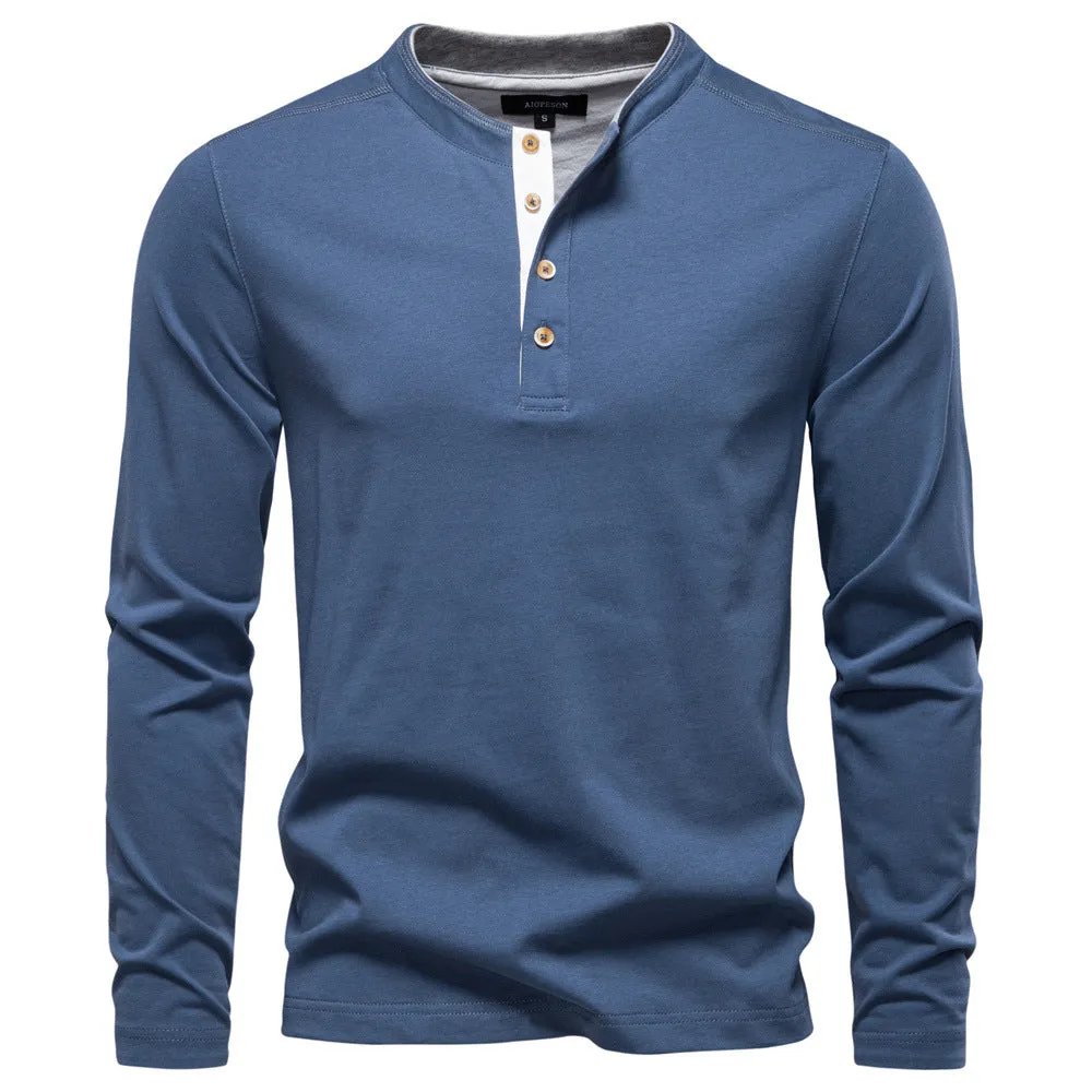 Long Sleeve Cotton Henley Shirt(Final Sale–No Return or Exchange) sold by Aha Selected