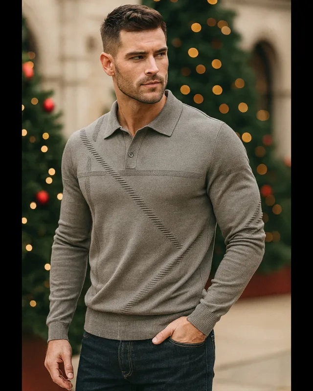 Refined Textured Knit Polo Sweater sold by Aha Selected