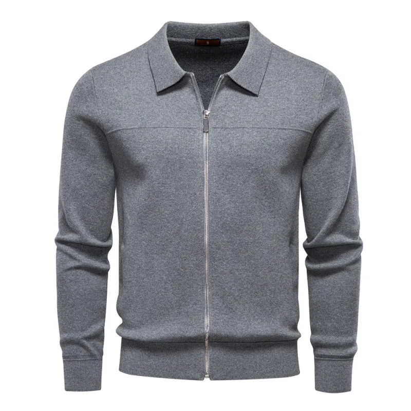 Men’s Full-Zip Collared Knit Cardigan sold by Aha Selected