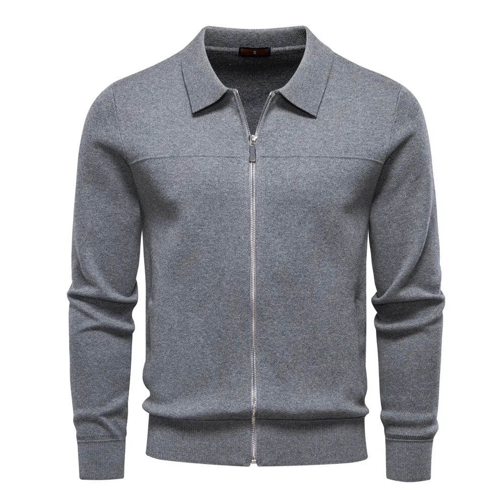 Men’s Full-Zip Collared Knit Cardigan sold by Aha Selected
