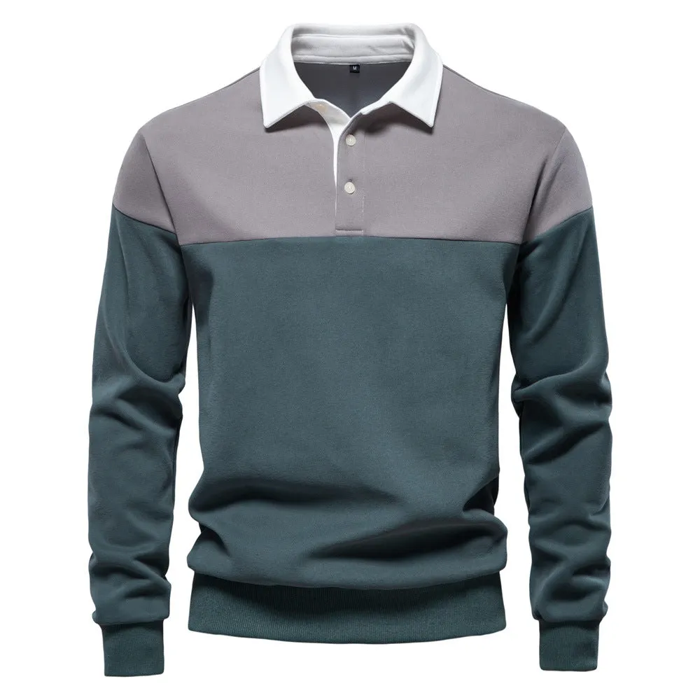 Colorblock Warm Long Sleeve Polo Shirt sold by Aha Selected product image thumbnail 4
