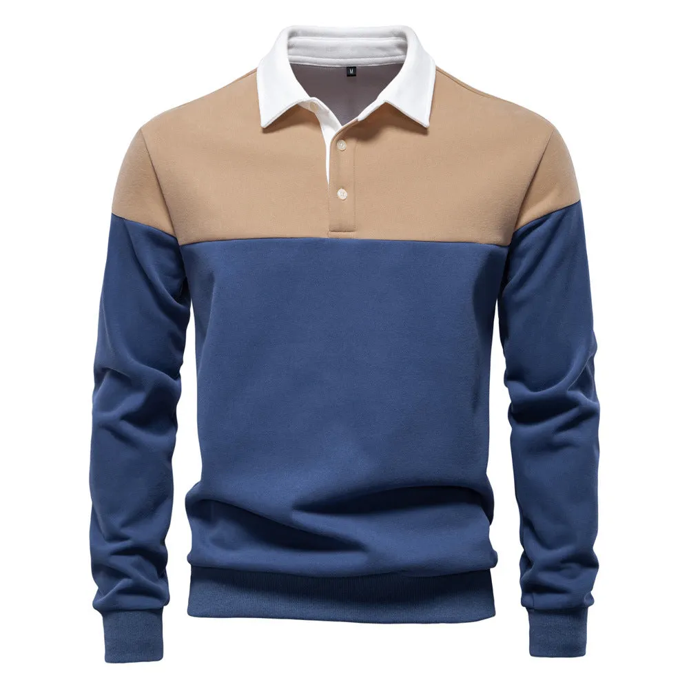 Colorblock Warm Long Sleeve Polo Shirt sold by Aha Selected product image thumbnail 2