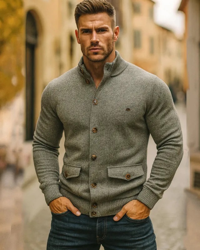 Classic Button-Up Knit Cardigan sold by Aha Selected