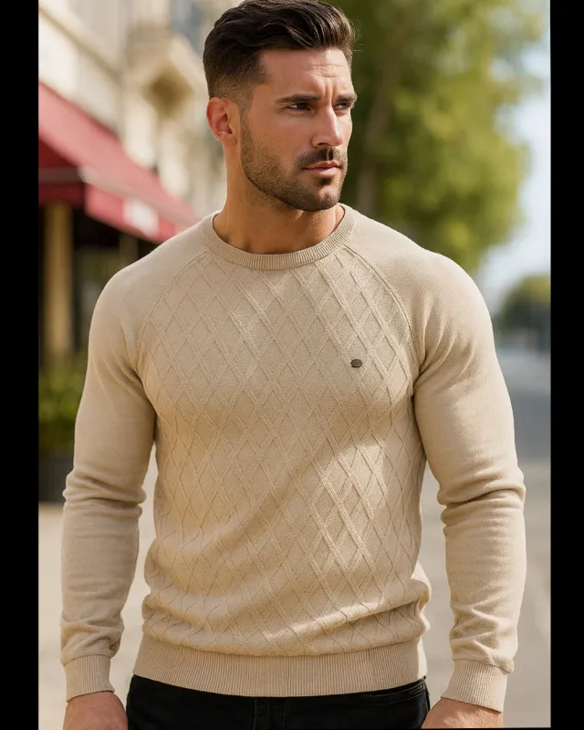 Diamond Knit Crew Sweater sold by Aha Selected