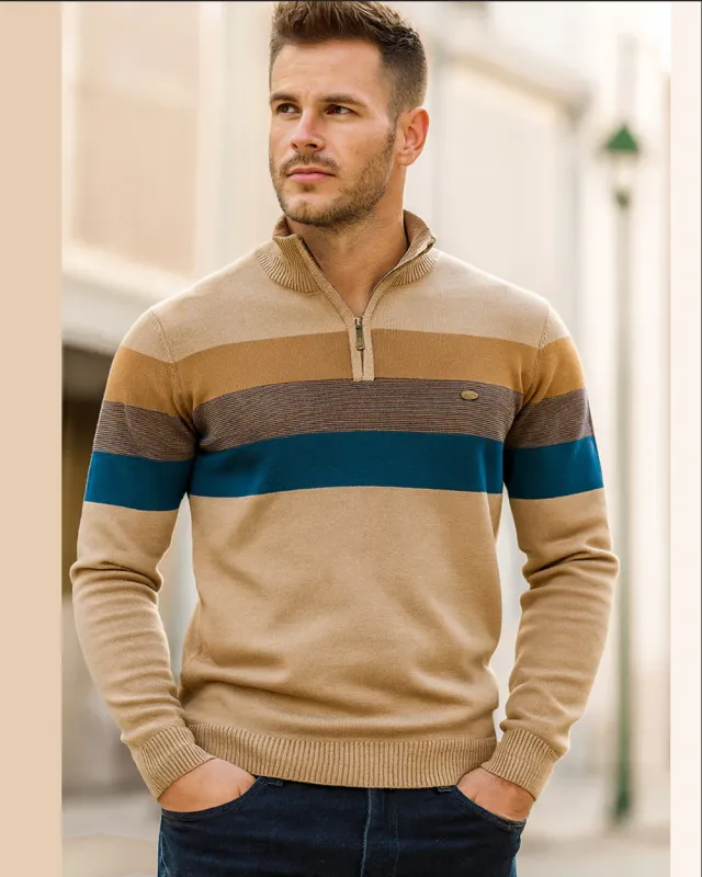 Classic Colorblock Half-Zip Sweater sold by Aha Selected