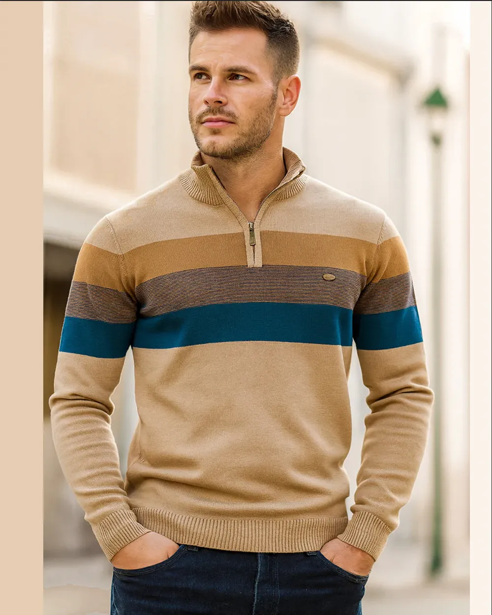 Classic Colorblock Half-Zip Sweater sold by Aha Selected