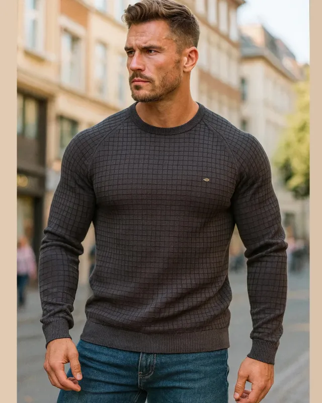 Classic Grid Crew Neck Sweater sold by Aha Selected