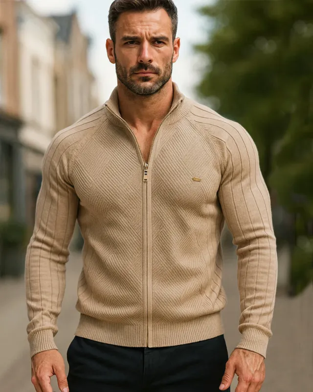 Men's Jacquard Full-zip Sweater Cardigan sold by Aha Selected