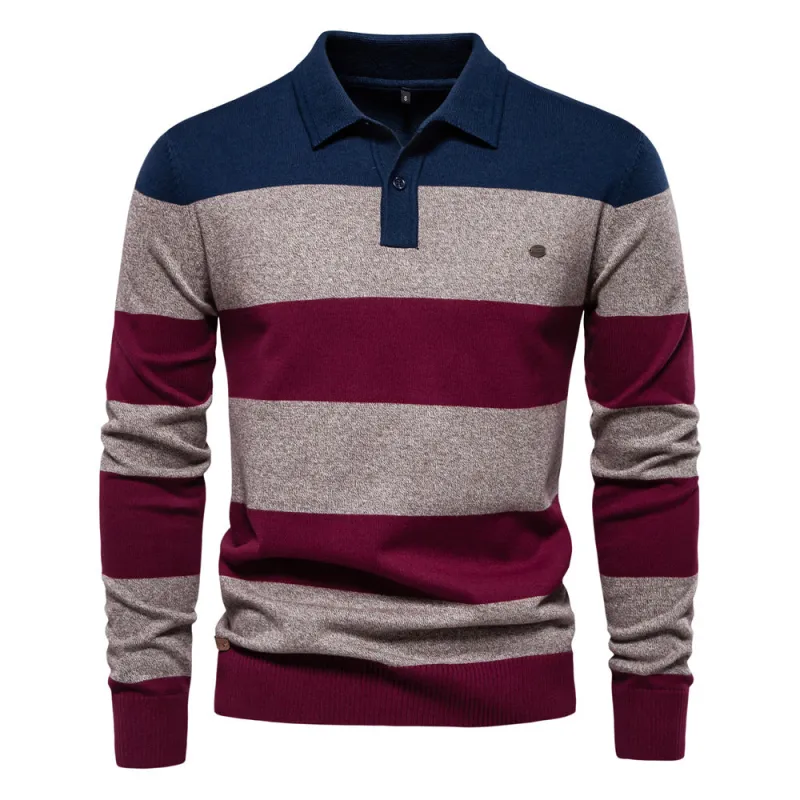 Long Sleeve Colorblock Polo Sweater sold by Aha Selected