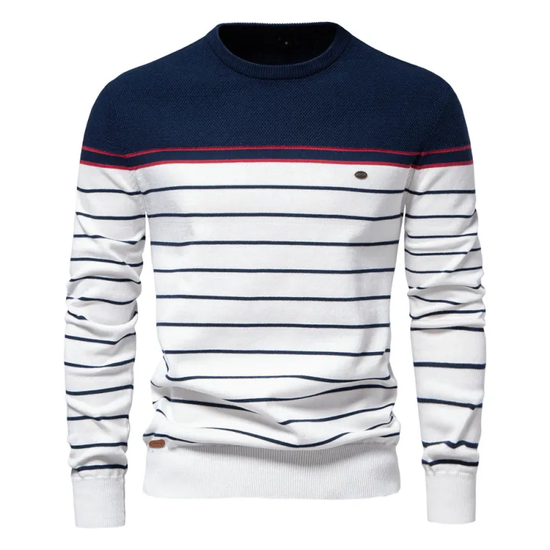 Classic Striped Crew Neck Knit Sweater sold by Aha Selected