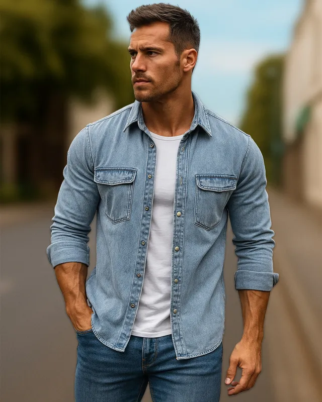 Men’s Classic Cotton Denim Shirt sold by Aha Selected